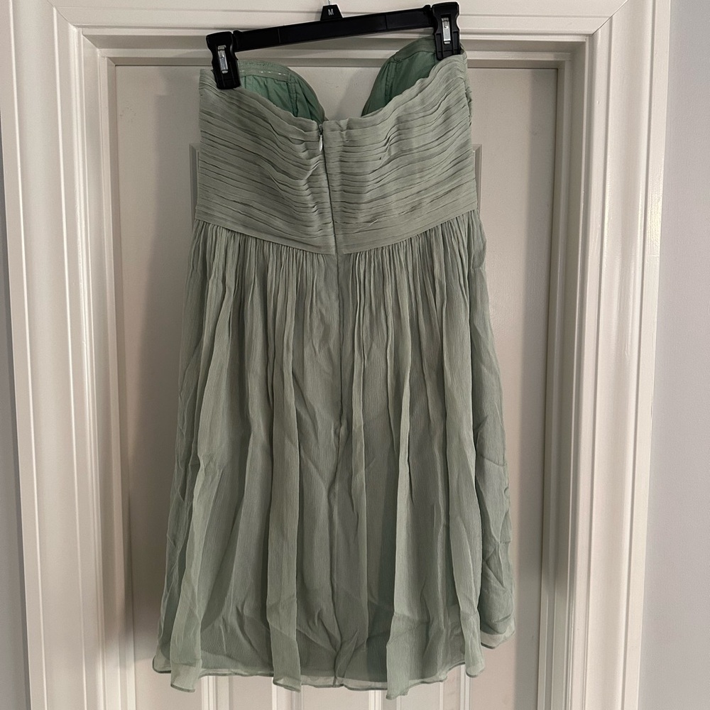 J. Crew Strapless Pleated Dress in Soft Green